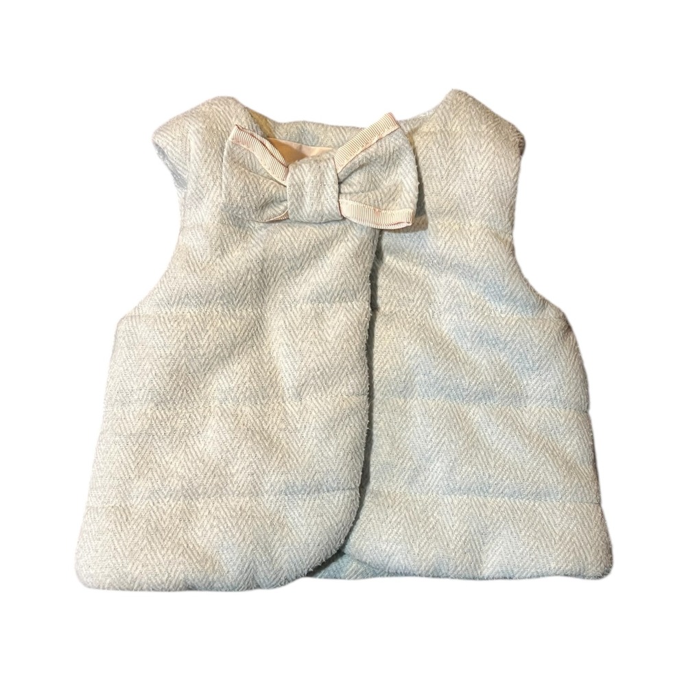 Tahari Baby Girls Light Blue Herringbone Quilted Puffer Vest with Bow 0-3M